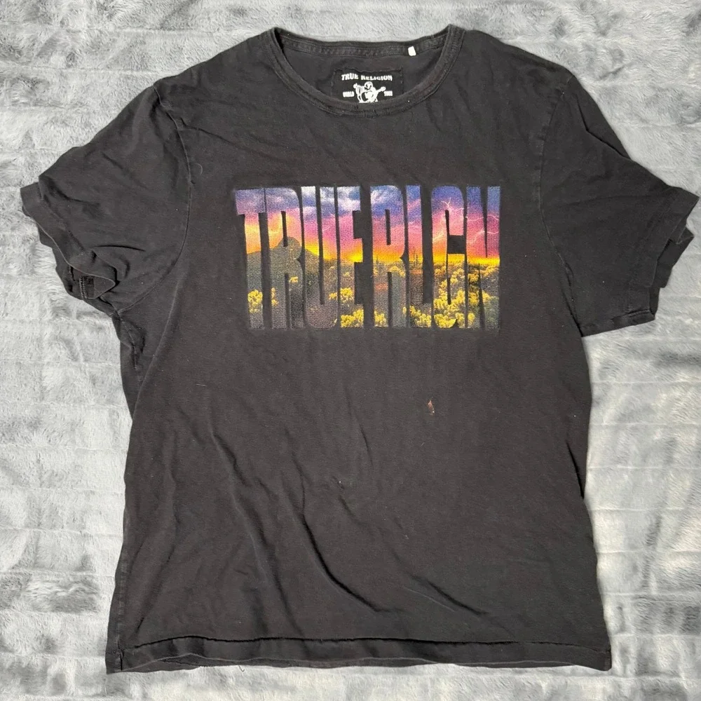 True Religion Mens True Rich Sunset Graphic T-Shirt Black XL Short Sleeve Tee